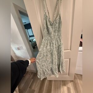 Torrid Floral Backless Dress in Green and White